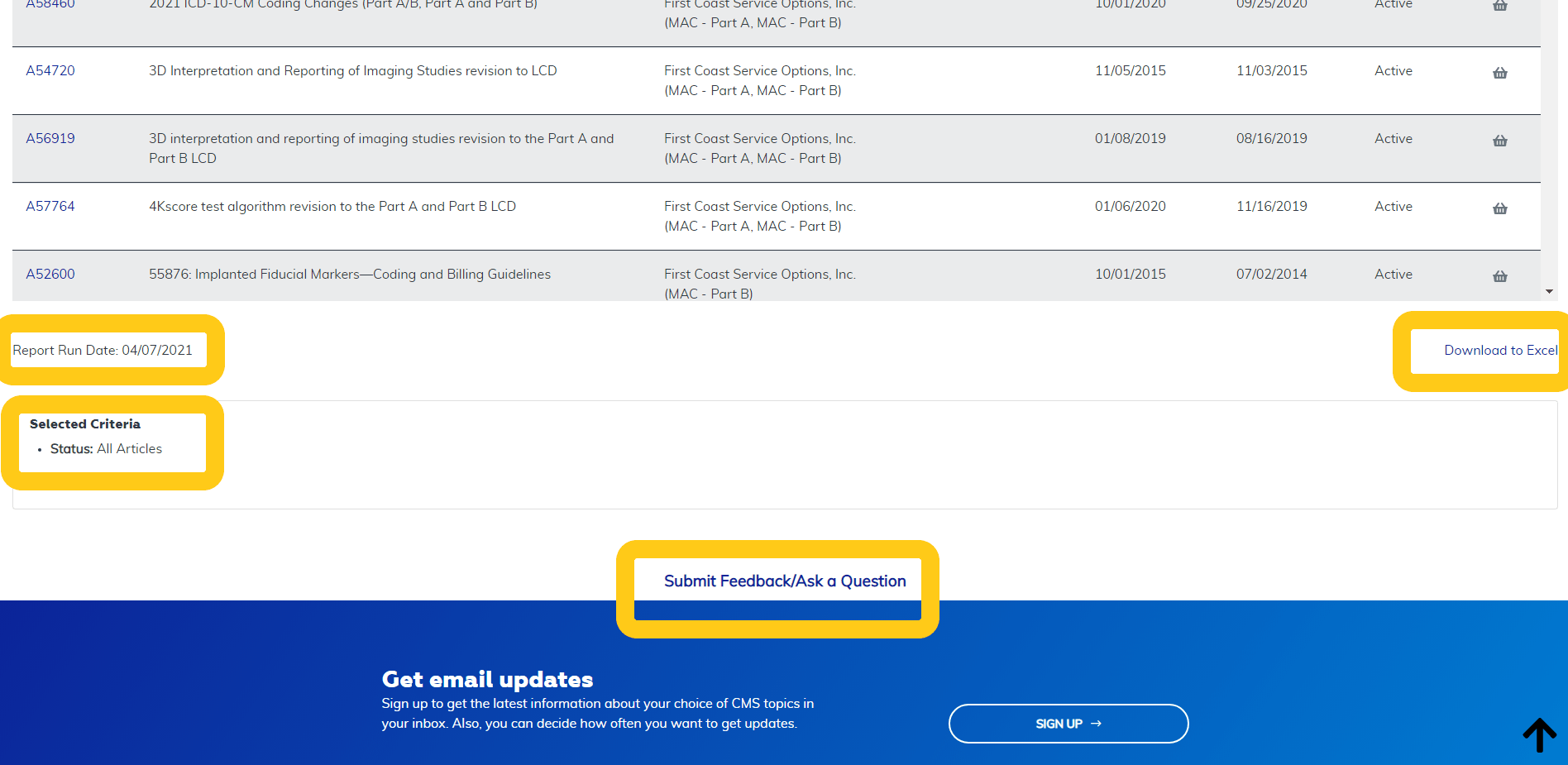 Local Coverage Articles Listed Alphabetically Report additional features at the bottom highlighted