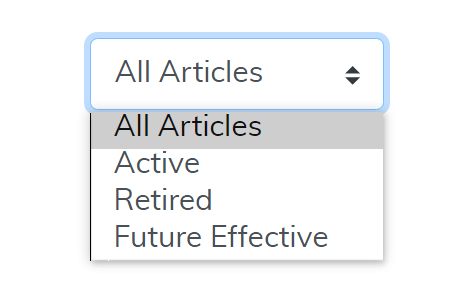Local Coverage Articles by Contractor Report Status filter highlighted