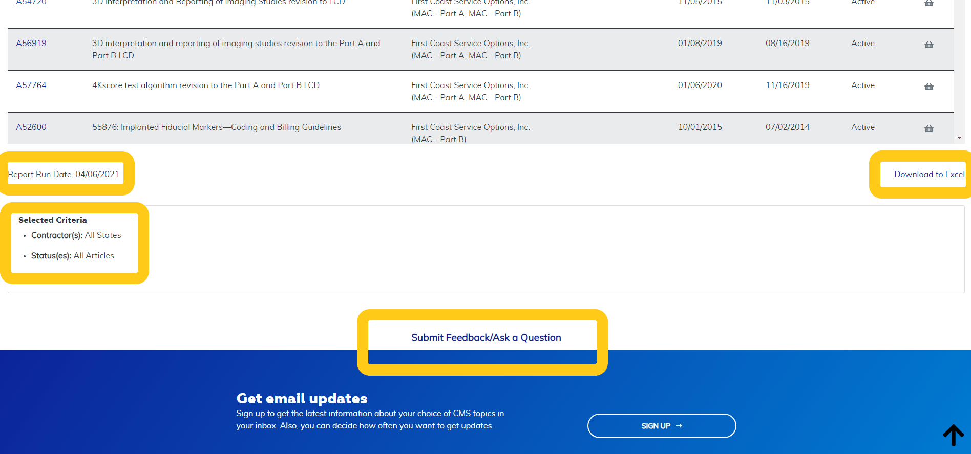 Local Coverage Articles by State Report additional features at the bottom highlighted