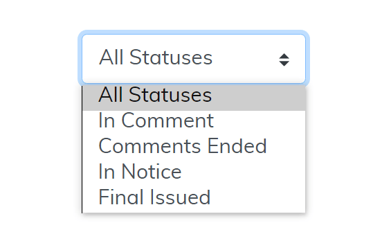 Local Coverage Proposed LCDs by State Report Status filter highlighted