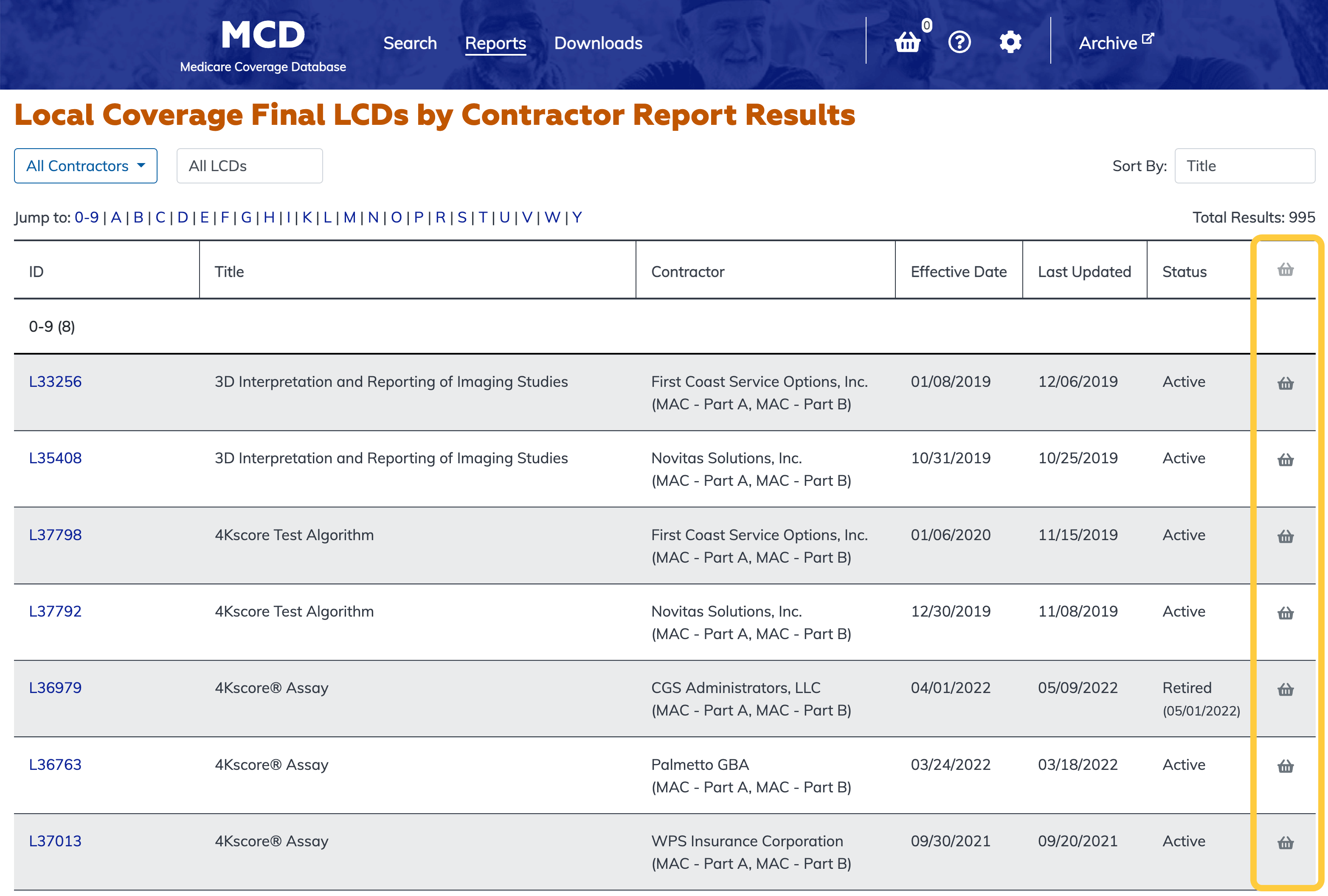 Local Coverage What's New Report basket column highlighted