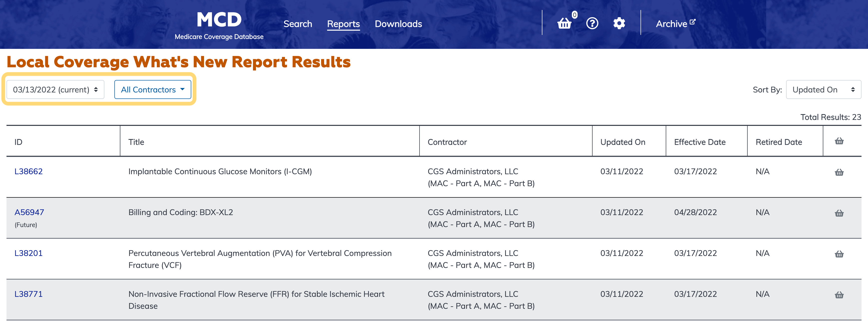 Local Coverage What's New Report filter bar highlighted