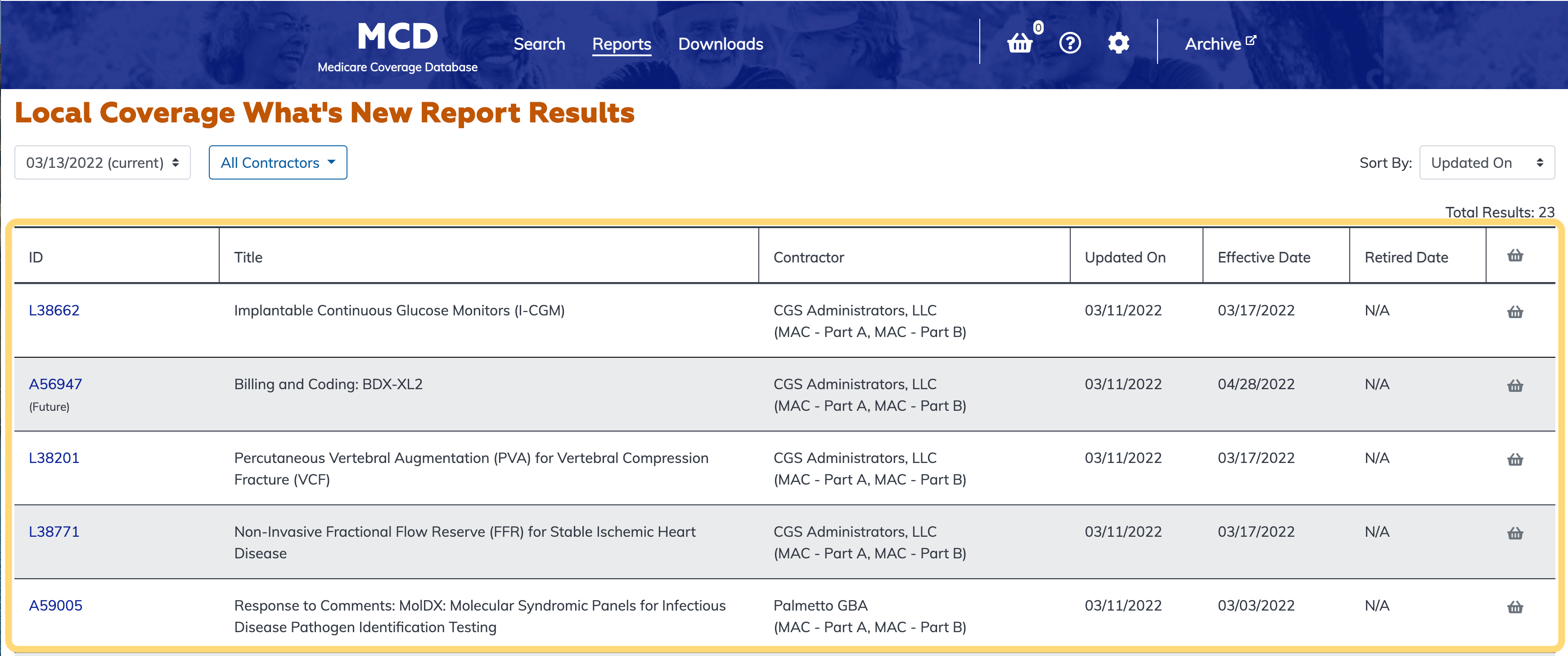 Local Coverage What's New Report table highlighted