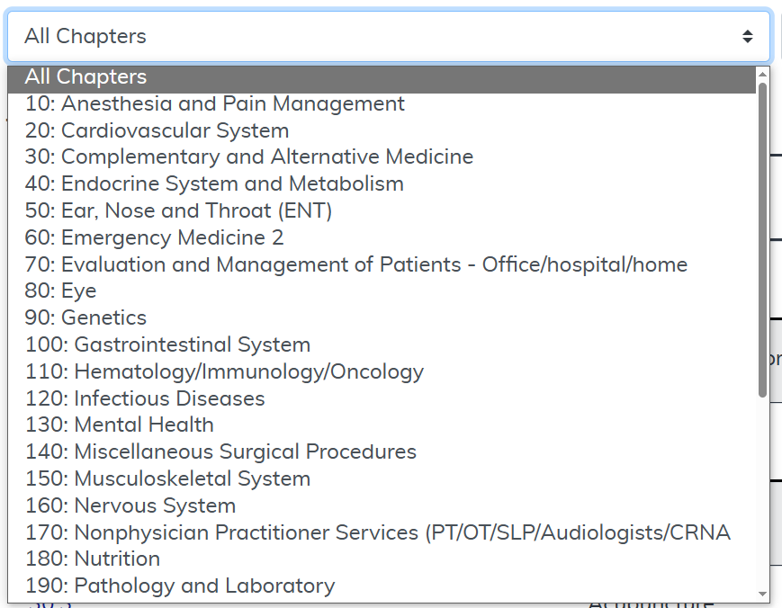 National Coverage NCD Report chapter filter highlighted