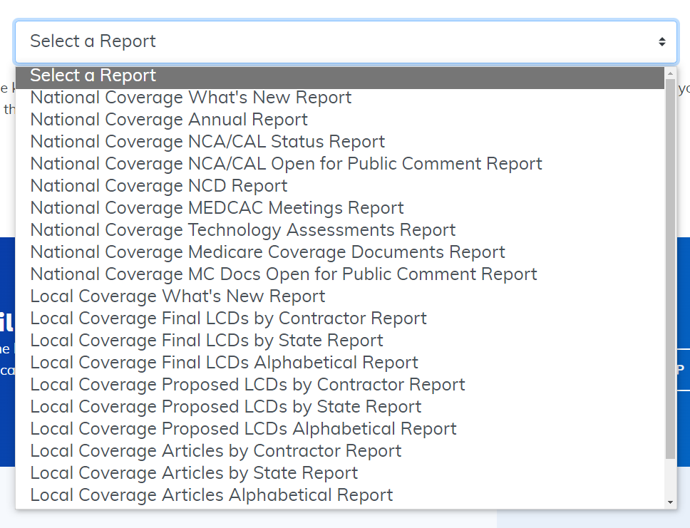 Expanding the report selection list