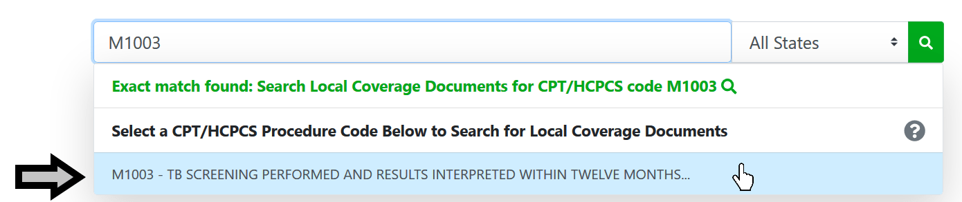 Example of entering a billing code and the hint list appearing