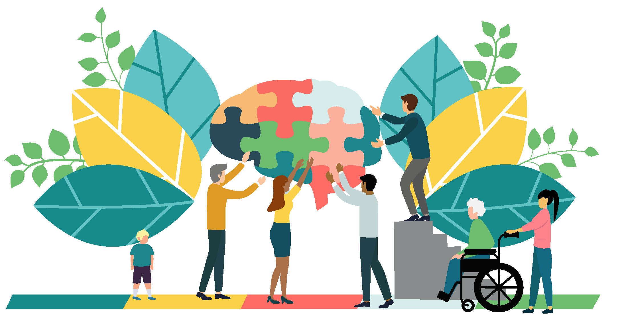 People putting the puzzle pieces to a brain together.