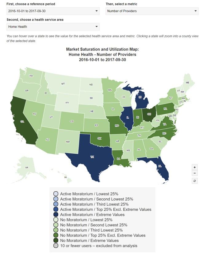 Map 1 Map 1. Home Health: National Distribution of Number of Providers October 1, 2016 – September 30, 2017 Color by Moratoria Status