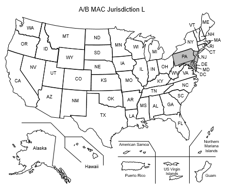 This image, the Jurisdiction L Part A/B Map, depicts a map of the United States with the JL states of Pennsylvania, Maryland, Delaware, New Jersey, and the District of Columbia shaded gray. This image, the Jurisdiction L Part A/B Map, depicts a map of the United States with the JL states of Pennsylvania, Maryland, Delaware, New Jersey, and the District of Columbia shaded gray.