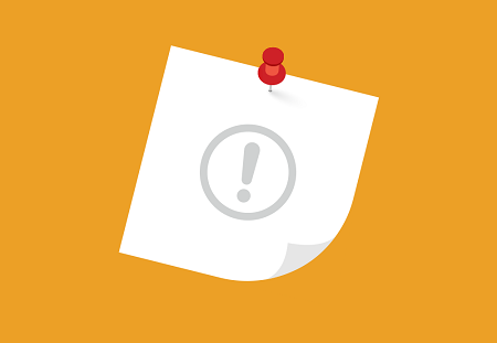 Illustration of a piece of paper with an exclamation point on it pinned to a wall