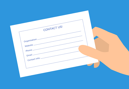 Illustration of a hand holding a Contact Us form