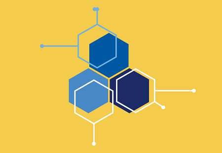 Graphic depiction of three hexagons indicating something related to science