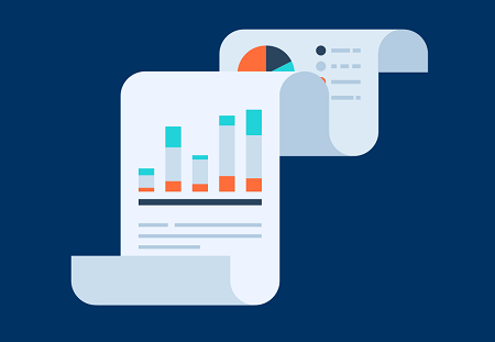 Graphic depiction of a bar graph and a pie chart on the same long piece of paper