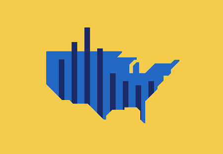Graphic of map of USA with a bar graph coming out of it