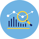 an icon of graphs and a magnifying glass