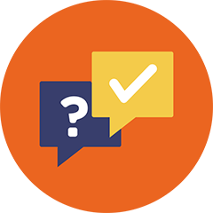 A question mark in a chat bubble and a checkmark in another chat bubble
