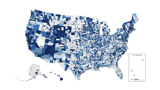 map of use with varying shades of blue