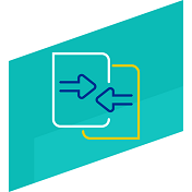 Blue icon of two rectangles staggered on top of each other with arrows extending from opposite sides of the rectangles pointing at each other