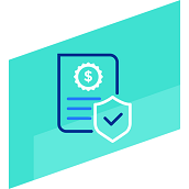 Graphic of a document with a dollar symbol and a badge with a check on it