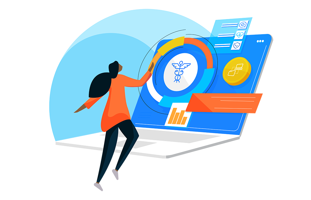 Illustration of a person looking at a laptop