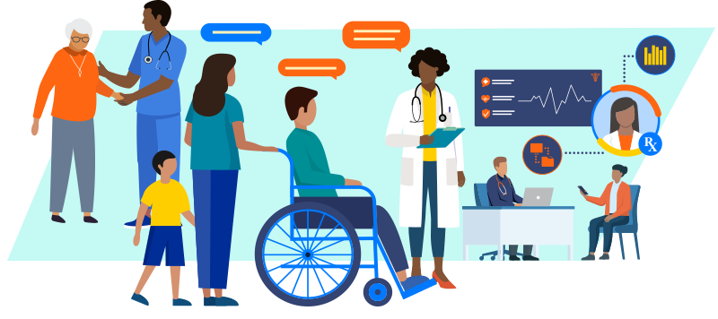 Optimizing Care Delivery Illustration of healthcare providers and patients