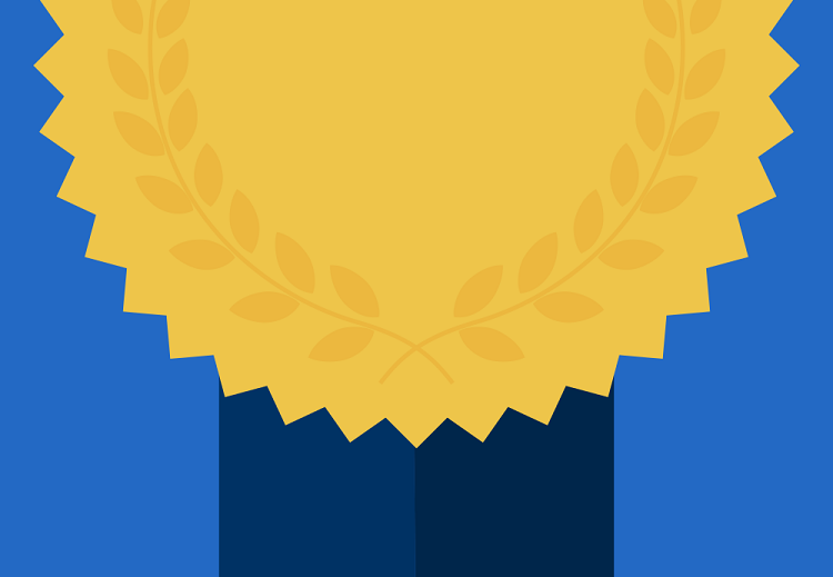A representation of an award Ribbon with the top half cut off An award ribbon