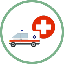 Ambulance with the health symbol behind it
