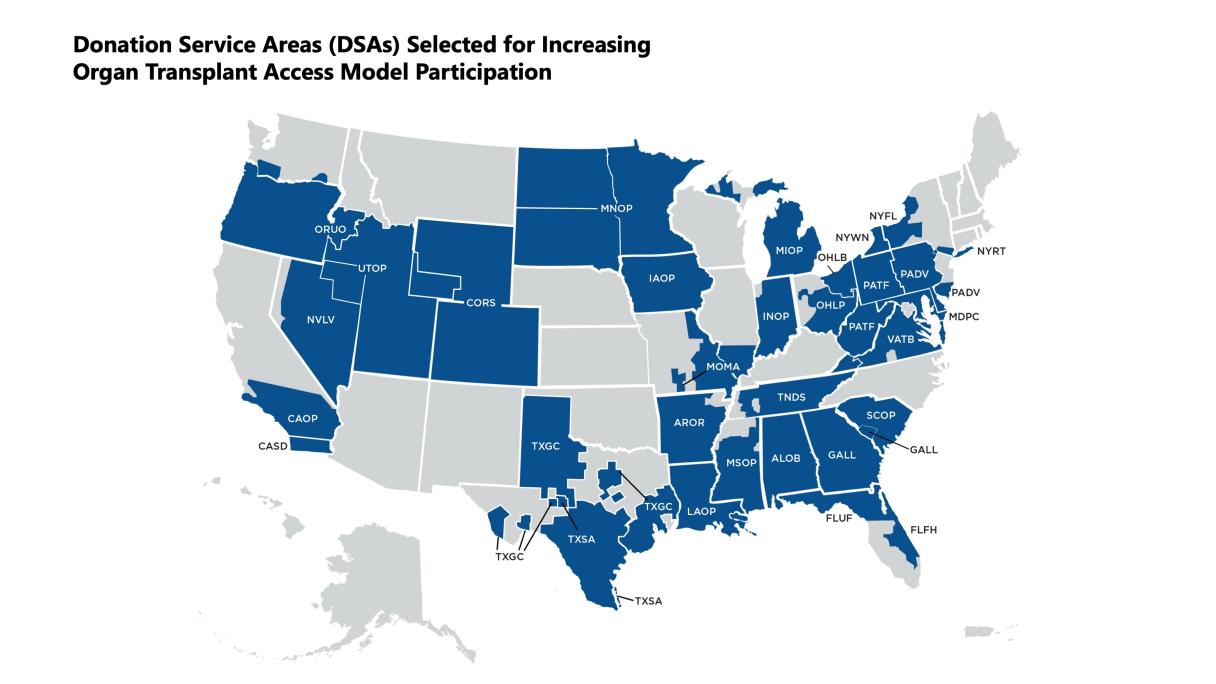 This map shows the Donor Service Areas (DSAs) for the IOTA Model