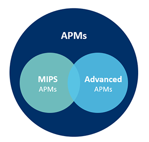 APMs are grouped into 2 categories, Merit-based Incentive Payment System (MIPS) and Advanced.